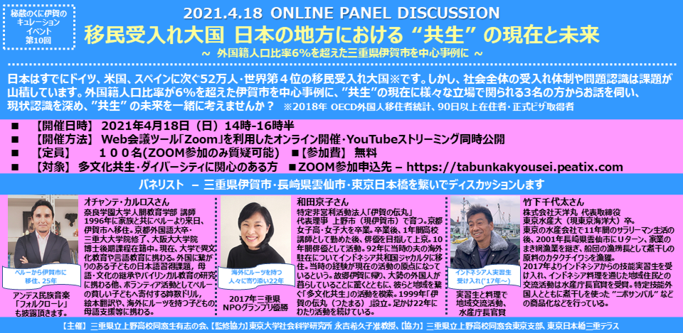 秘蔵のくに伊賀のキュレーションイベント第10回 移民受入れ大国　日本の地方における“共生”の現在と未来～外国籍人口比率6％を超えた三重県伊賀市を中心事例に～